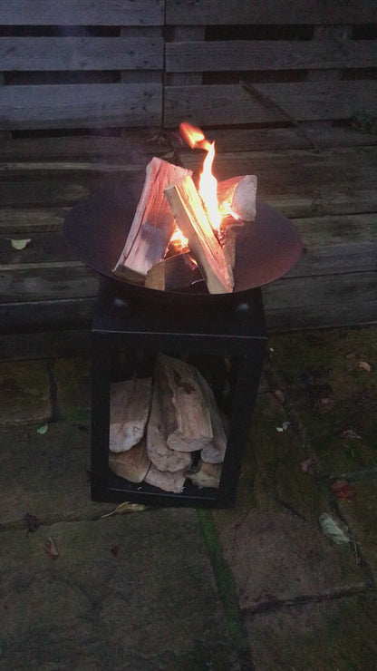 Black Fire Pit with Wood Store