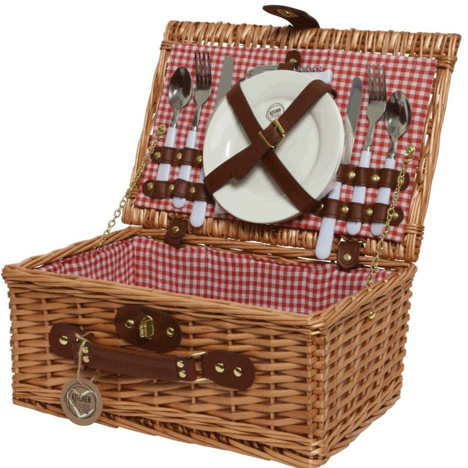 Red Wicker Fitted 4 Piece Picnic Set