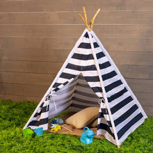 Load image into Gallery viewer, Striped Blue and White Children&#39;s TeePee Tent
