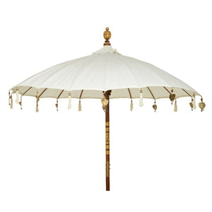 Cream 2m Parasol with Gold Metal Hearts and Tassels