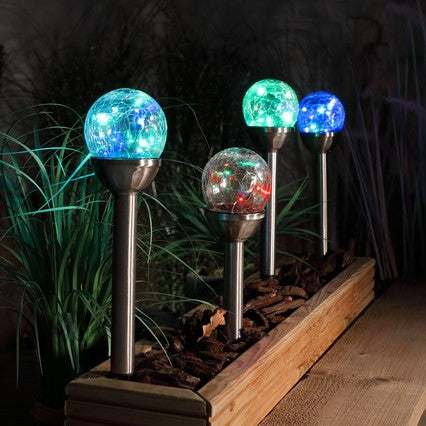 Noma Solar Set of 4 Multi Coloured Crackle Ball Stake Lights