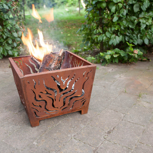 Fallen Fruits Square Rust Fire Basket 39cm