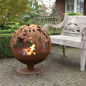 Fallen Fruits Fire Pit Globe with Laser Cut Leaves Design