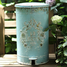 Load image into Gallery viewer, Blue Metal Vintage Look Garden Waste Pedal Bin
