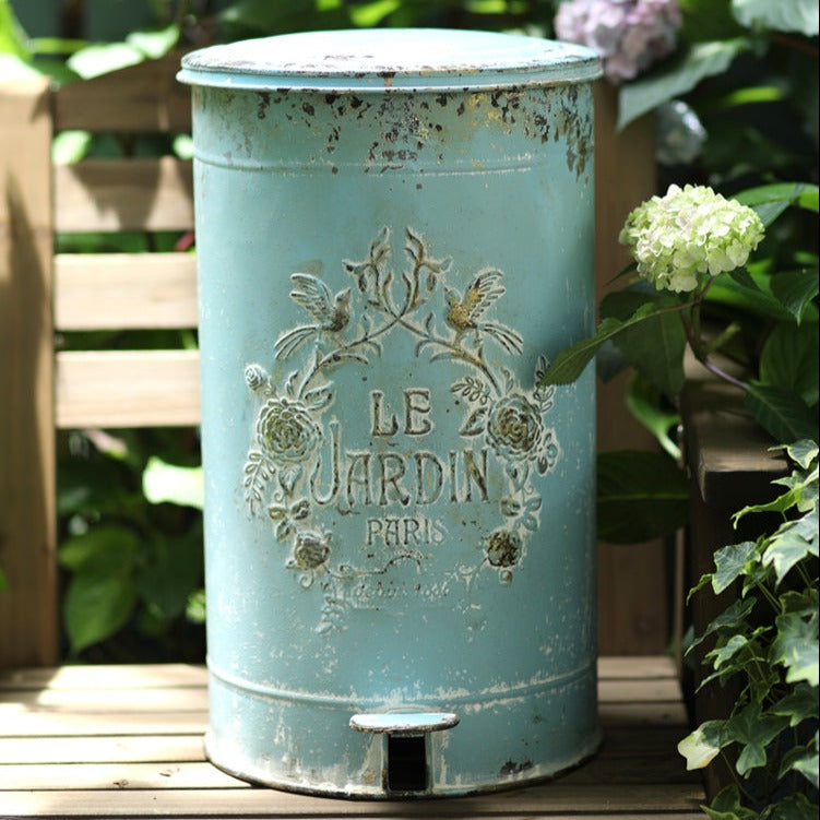 Blue Metal Vintage Look Garden Waste Pedal Bin