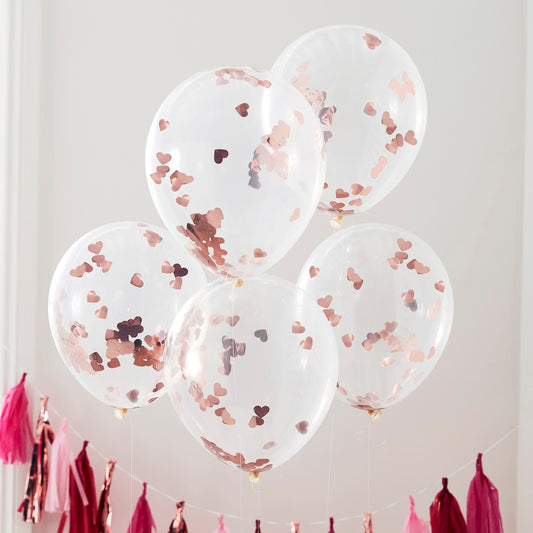 Rose Gold Heart Shaped Confetti Balloons