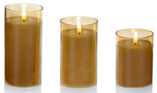 Load image into Gallery viewer, Set of 3 Flickabright Amber Glass Candles
