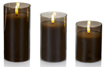 Load image into Gallery viewer, Set of 3 Flickabright Grey Glass Candles

