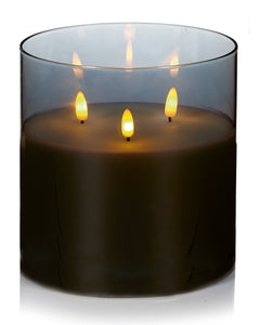 Flickabright Grey Glass Triple Wick Candle
