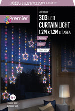 Load image into Gallery viewer, Premier 1.2m x 1.2m Pin Wire Star V Curtain 303 Rainbow LED Lights
