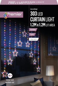 Premier 1.2m x 1.2m Pin Wire Star V Curtain 303 Rainbow LED Lights