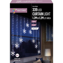 Load image into Gallery viewer, Premier 1.2m x 1.2m Pin Wire Snowflake V Curtain 339 White LED Light
