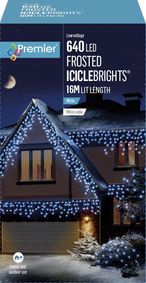 Premier 640 White LED Frosted Cap Christmas Iciclebrights