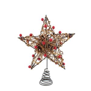 24cm Wicker Tree Star Topper with Berries