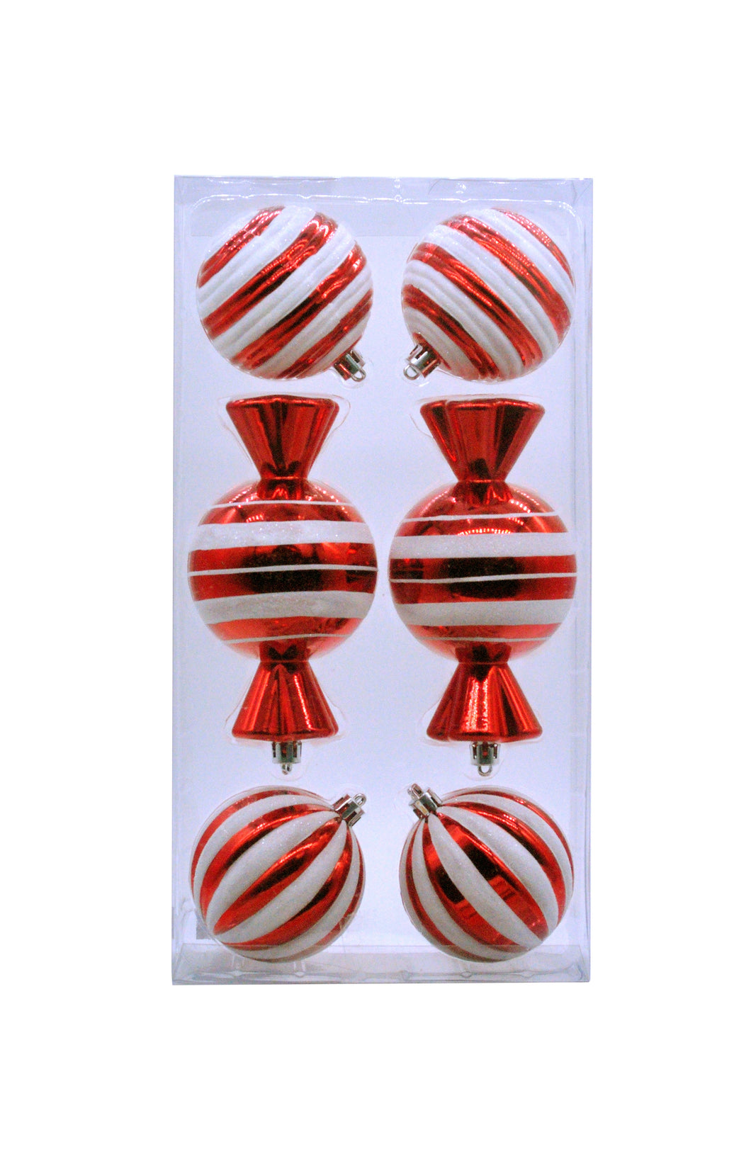 Set of 6 Christmas Candy Striped Baubles