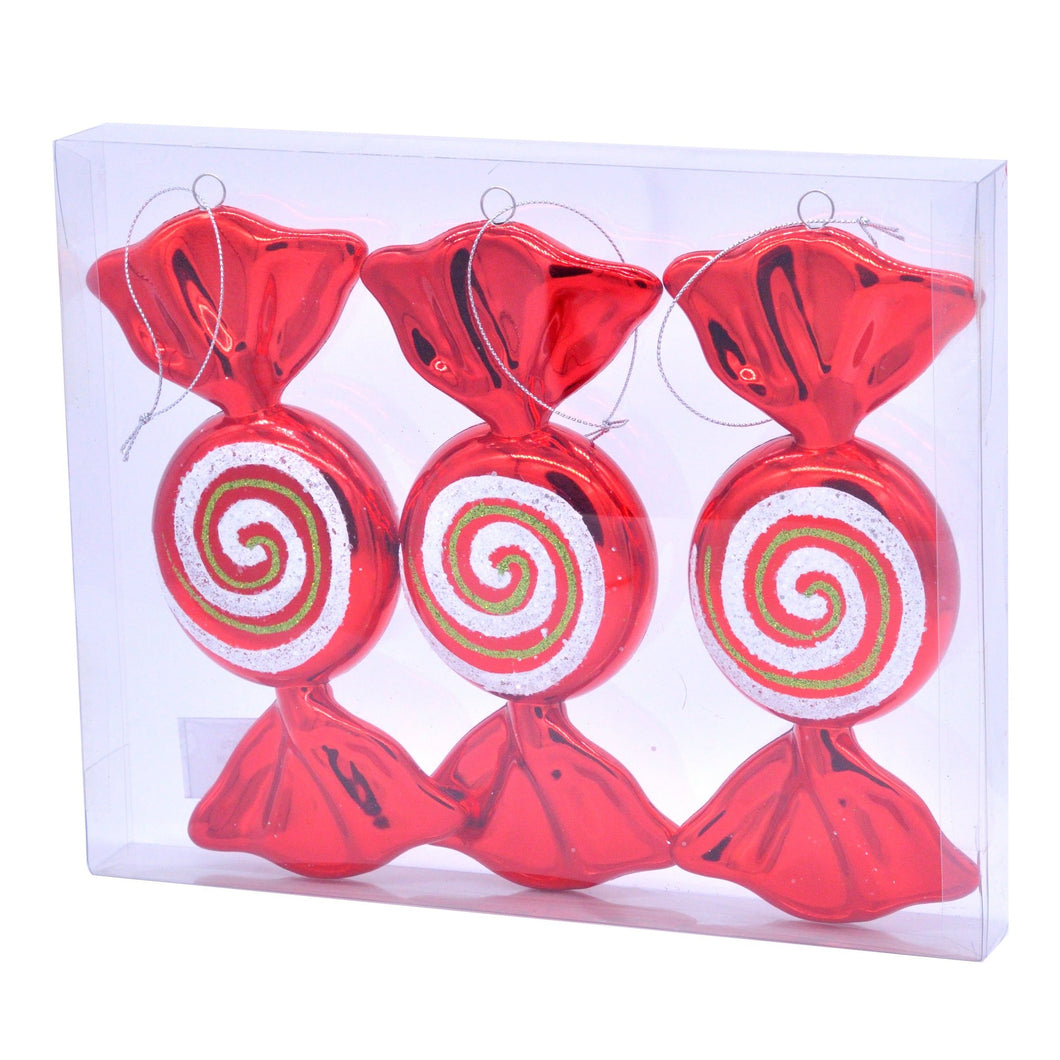 Set of 3  Christmas Candy Striped Sweet Baubles 19cm