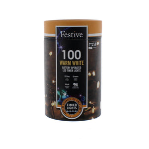 Festive 100 Warm White Battery Operated Christmas String Lights