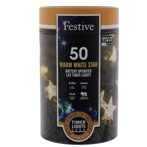 Festive 50 Warm White Star Battery Operated String Lights