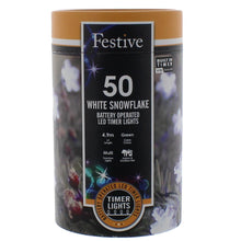 Load image into Gallery viewer, Festive 50 White Snowflake Battery Operated Christmas String Lights

