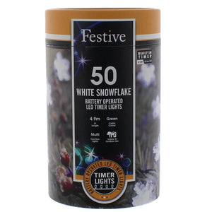 Festive 50 White Snowflake Battery Operated Christmas String Lights