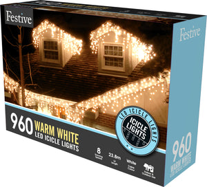 Festive 960 Warm White Snowing Icicle Lights