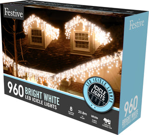 Festive 960 Bright White Snowing Icicle Lights