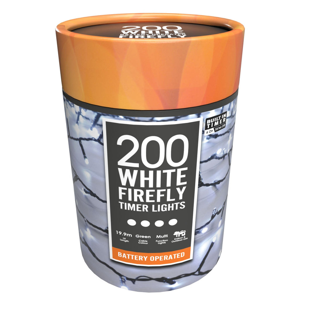 Festive 200 White Firefly Lights Battery Operated