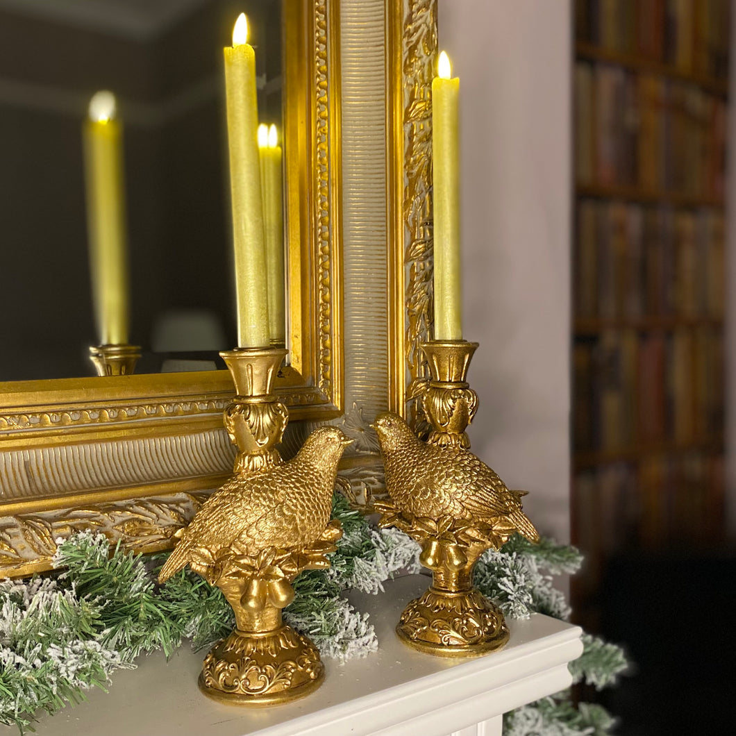 Partridge Candle Holder Set in Vintage Gold