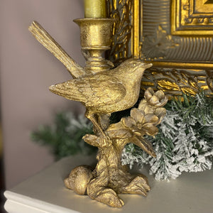 Gold Bird Christmas Candle Holder 18cm