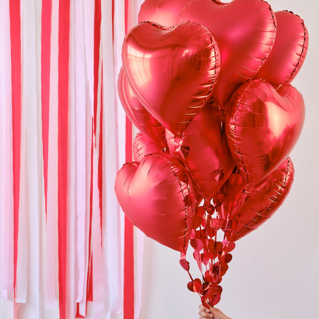 Red Heart Valentines Balloons with Heart Streamers