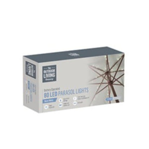 80 Warm White LED Parasol Lights Battery Operated