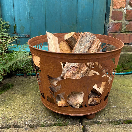 Woodland Stag Design Rust Fire Pit Bucket