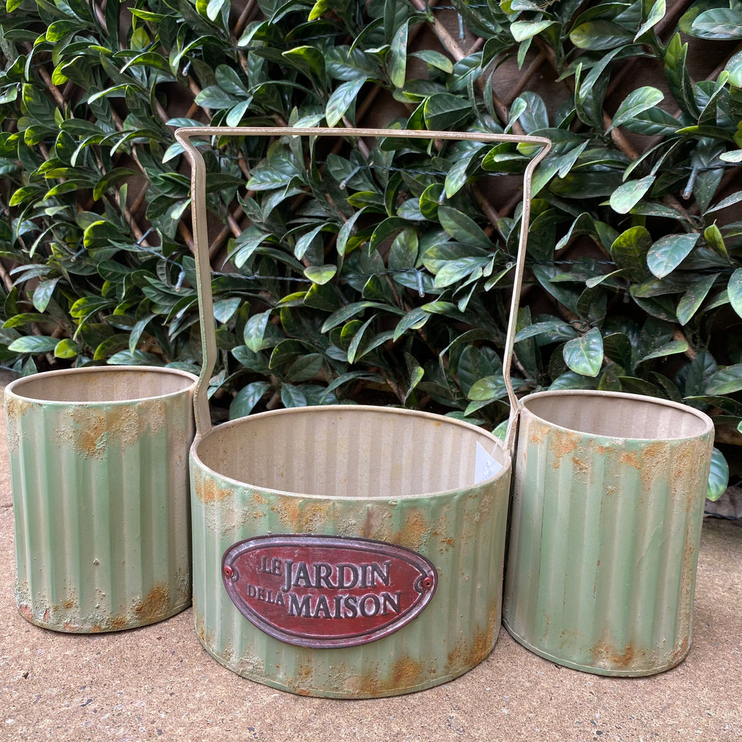 Green Rustic French Style 3 Pot Planter