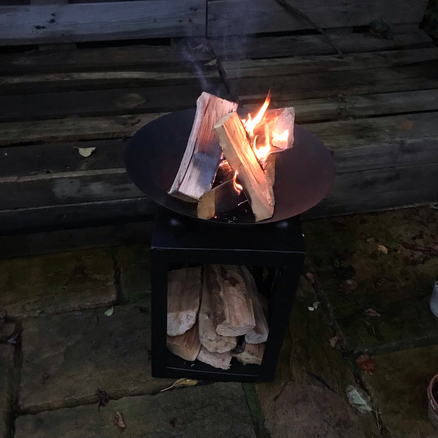 Black Fire Pit with Wood Store