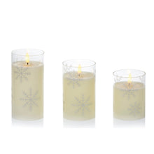 Load image into Gallery viewer, Set of 3 Flickabrights Christmas Snowflake Printed Glass Candles
