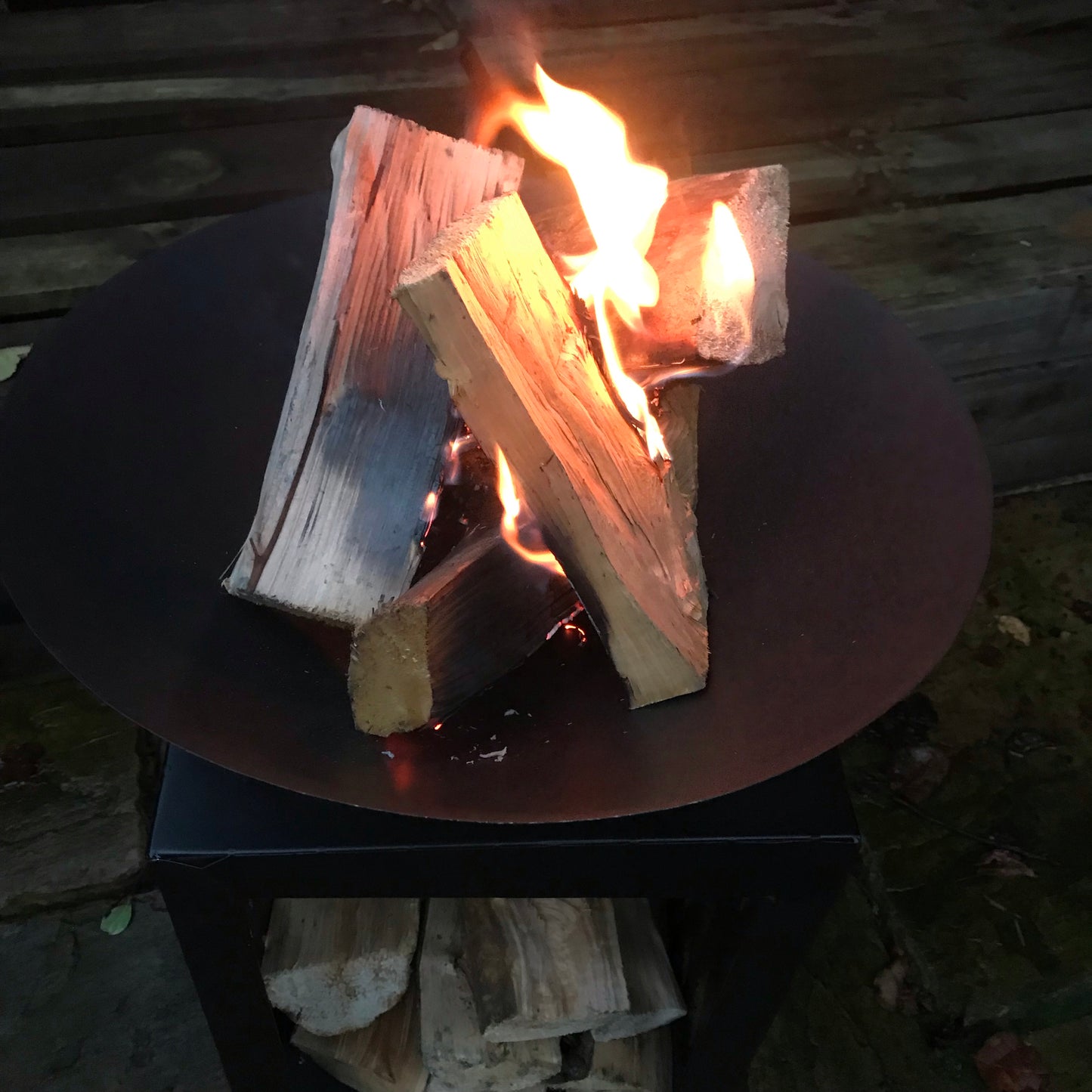 Black Fire Pit with Wood Store