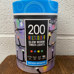 Festive 200 Multi Colour Worm Lights Battery Operated