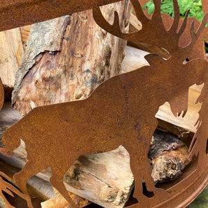 Woodland Stag Design Rust Fire Pit Bucket