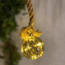 Load image into Gallery viewer, Lumineo Micro LED 10cm Ball with Jute Rope Hanging Decoration
