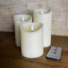 Load image into Gallery viewer, Set of 3 Cream FlickaBright Candles with Remote Control
