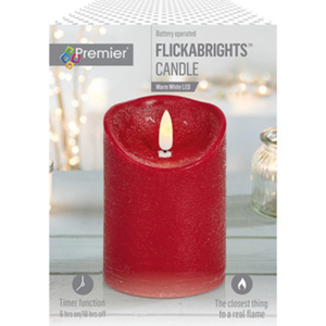Red 13 x 9cm FlickaBright Textured Candle with Timer