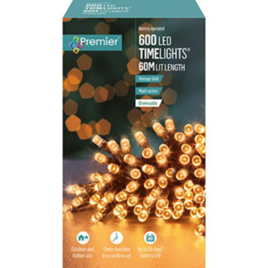 Premier TimeLights 600 Vintage Gold LED Battery Operated String Lights
